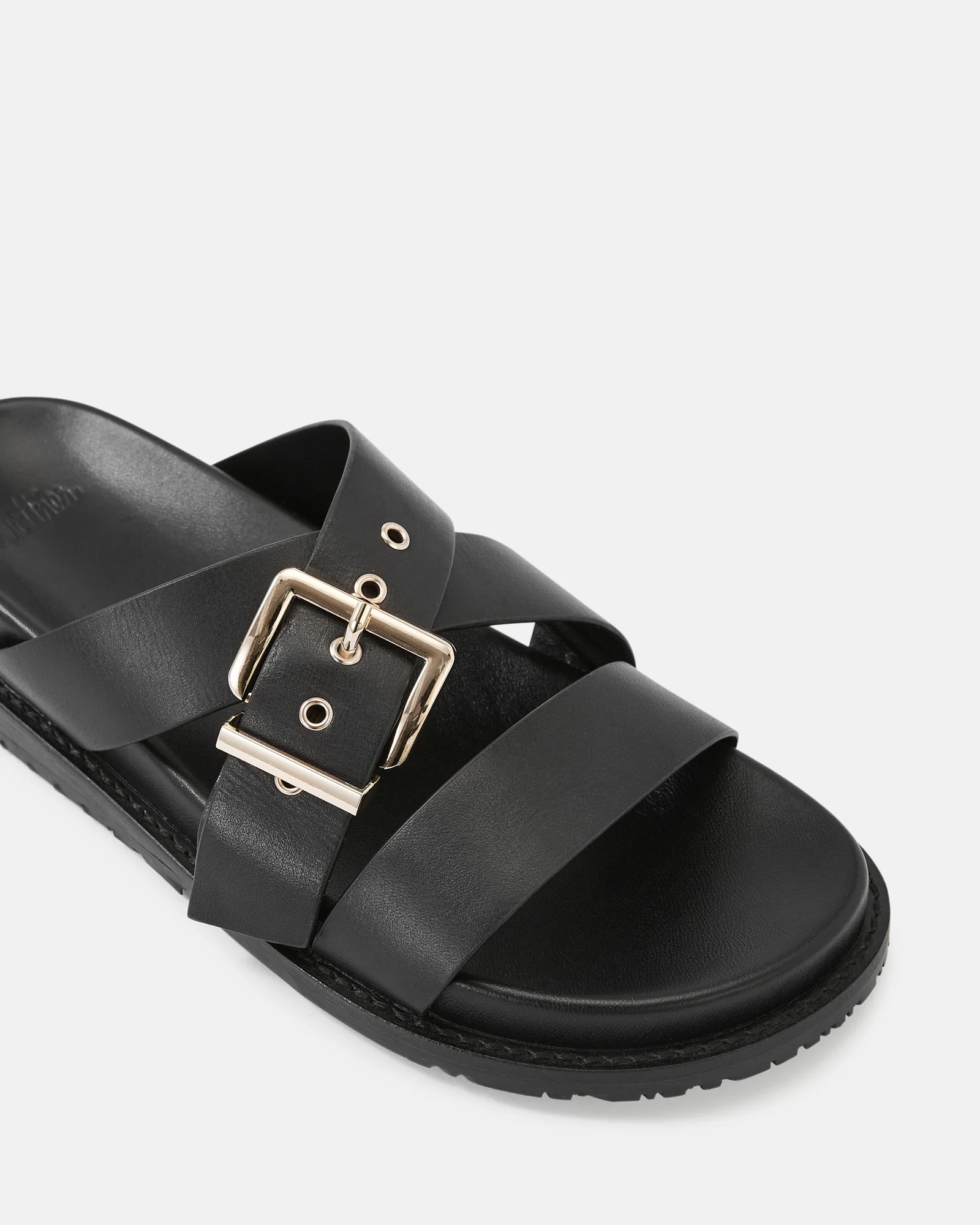 Adelle Black Leather Footbed Sandal - Image 3