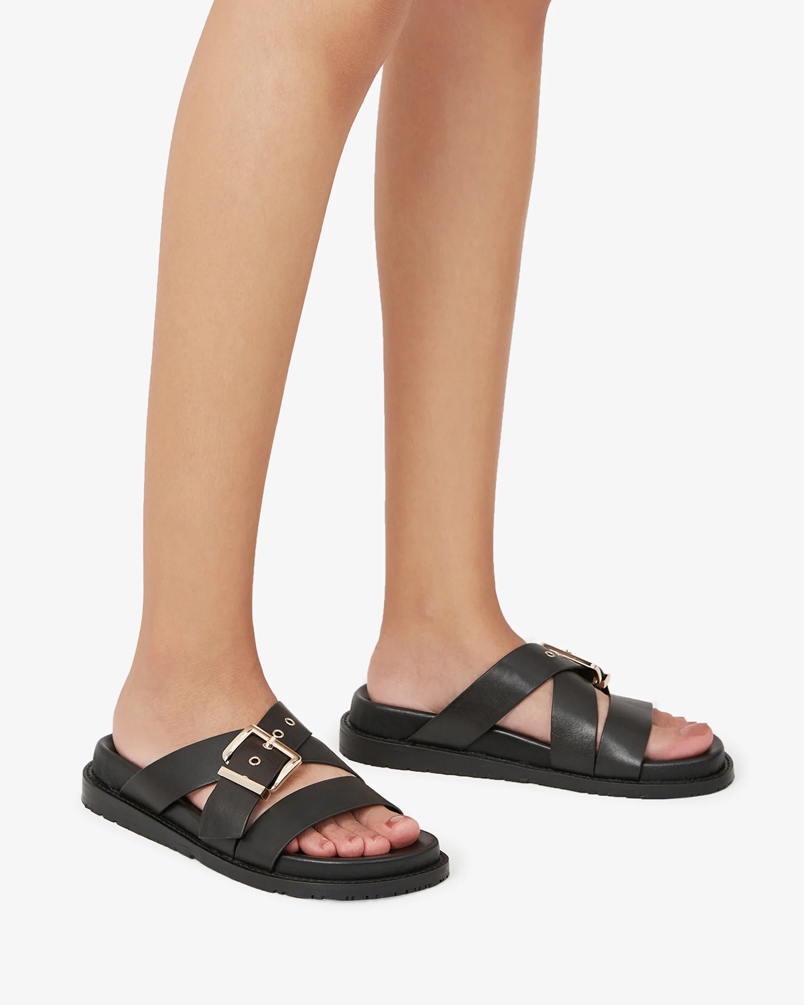 Adelle Black Leather Footbed Sandal - Image 7