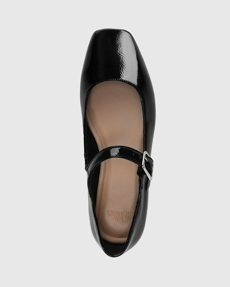 Alise Black Crinkle Patent Leather Mary Jane Flat - Image 5