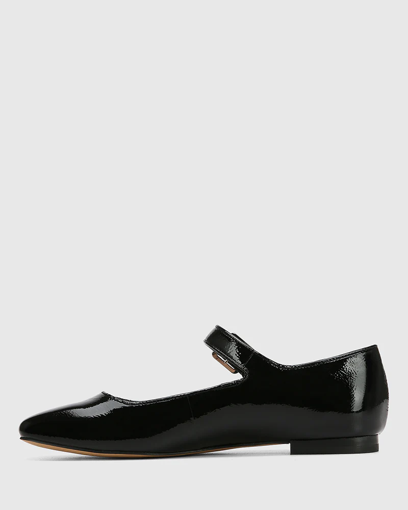 Alise Black Crinkle Patent Leather Mary Jane Flat - Image 6