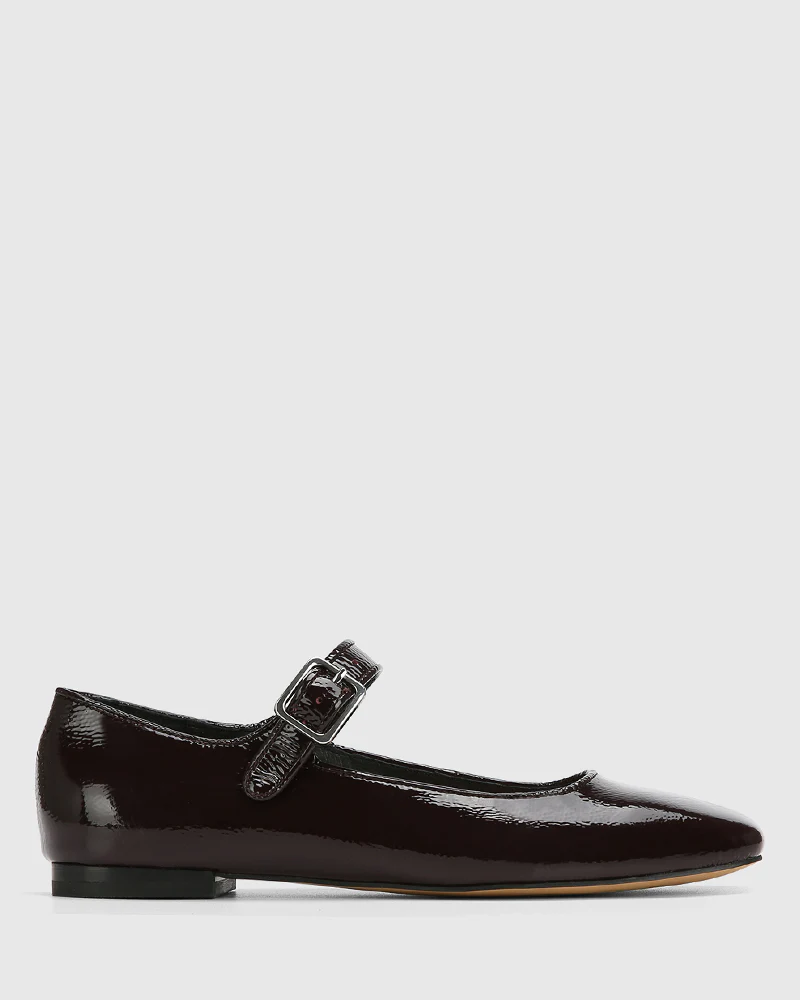 Alise Raisin Crinkle Patent Leather Mary Jane Flat