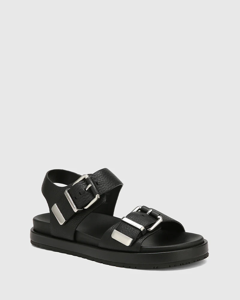 Bernadette Black Leather Flatform Sandal - Image 2