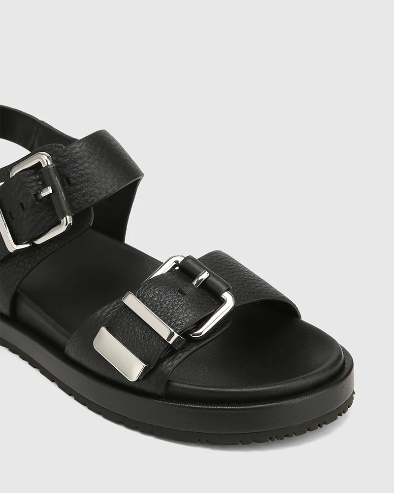 Bernadette Black Leather Flatform Sandal - Image 3