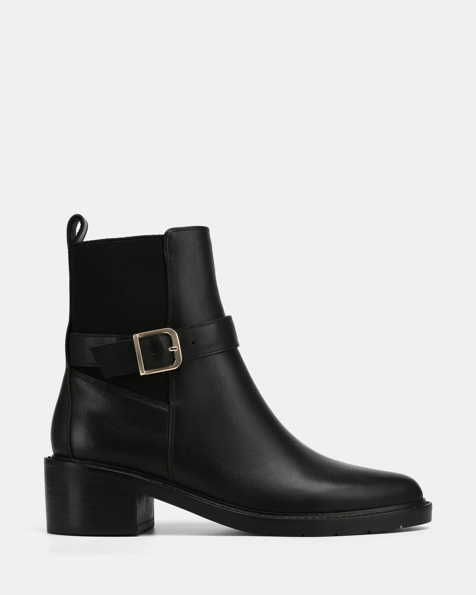 Brandy Black Leather Ankle Boot
