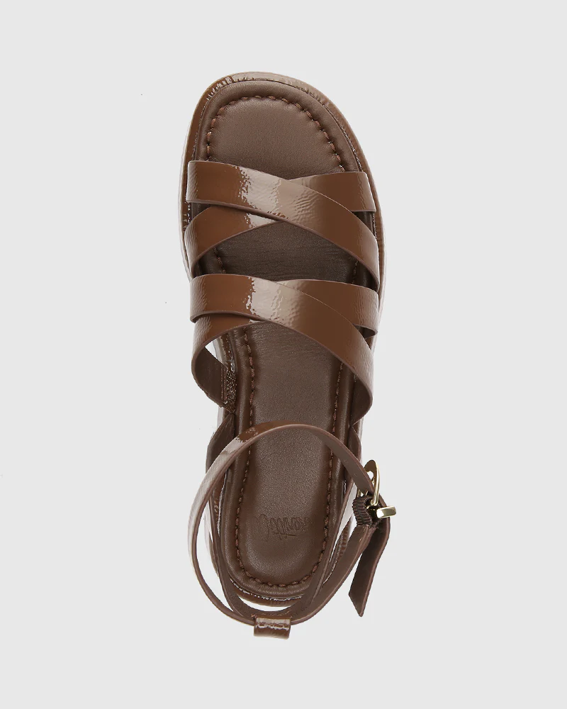 Cherish Rich Brown Crinkle Patent Leather Strappy Sandal - Image 5