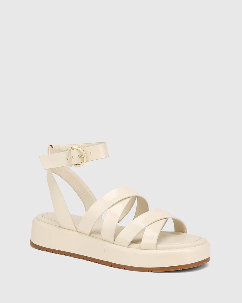 Cherish Vintage Ivory Crinkle Patent Leather Strappy Sandal - Image 2