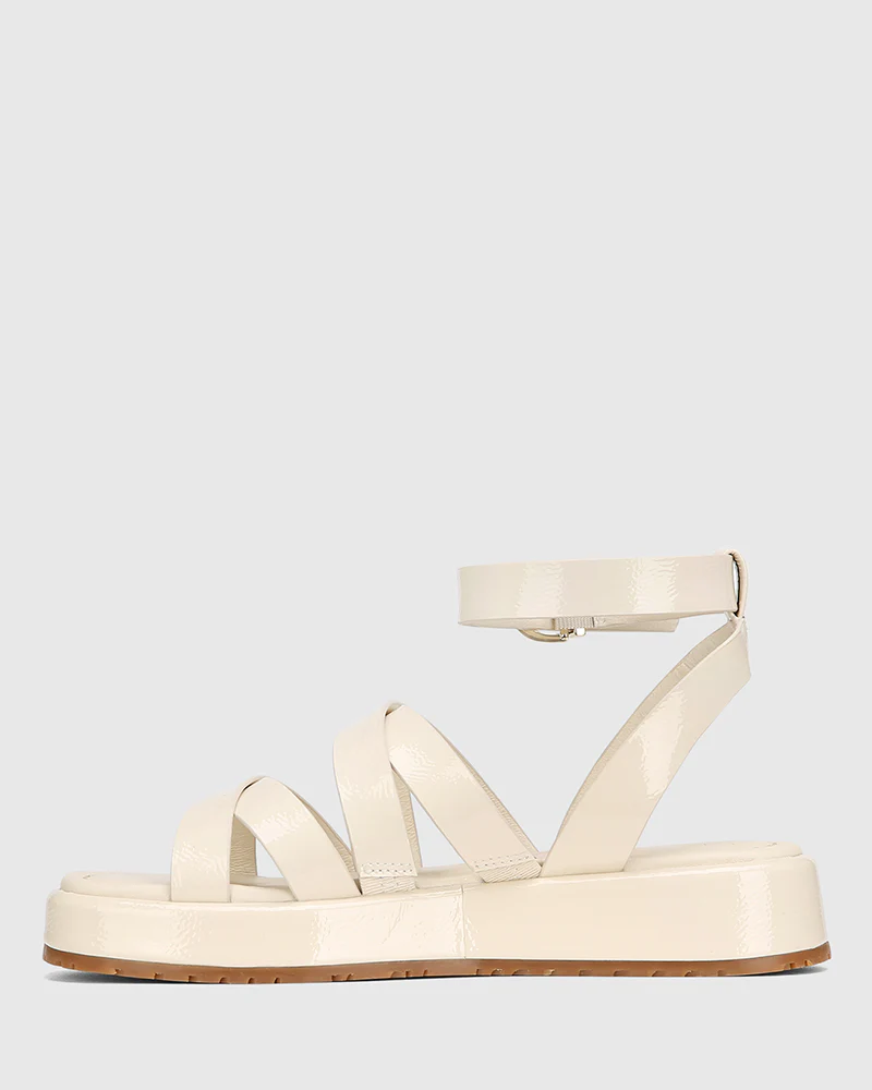 Cherish Vintage Ivory Crinkle Patent Leather Strappy Sandal - Image 6