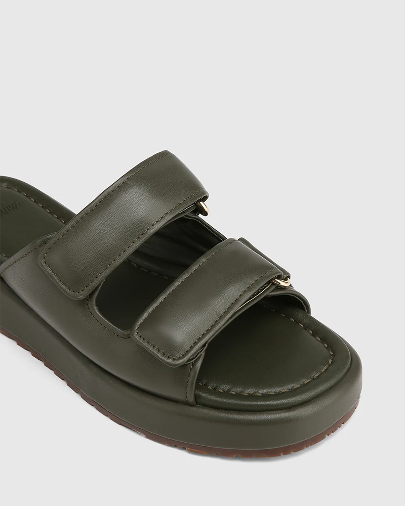 Codi Olive Green Leather Flatform - Image 3