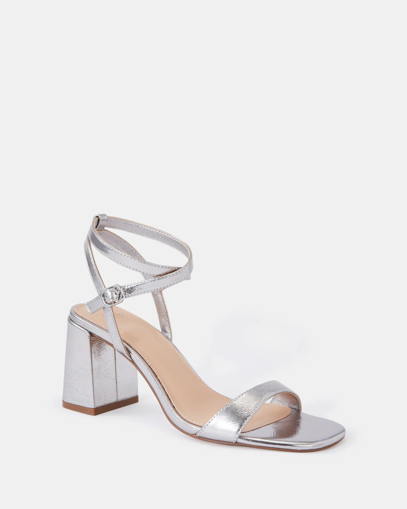 Colette Dark Silver Crease Leather Block Heel - Image 2