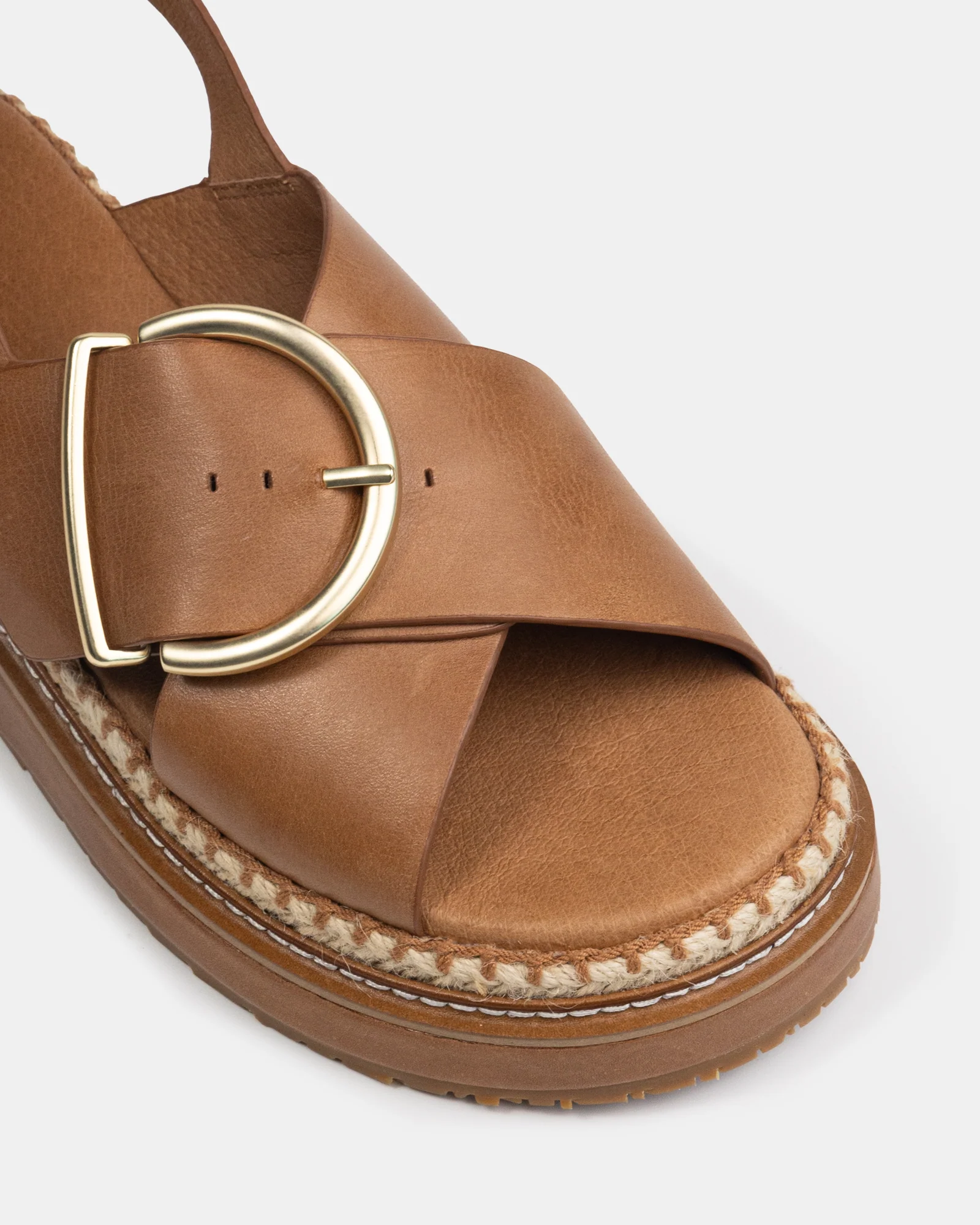 Deia Dark Cognac Pebble Leather Flatform - Image 3
