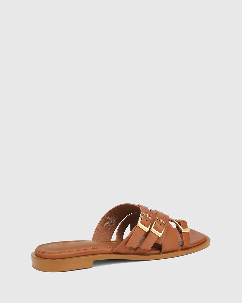 El Dark Cognac Leather Strappy Slide - Image 4
