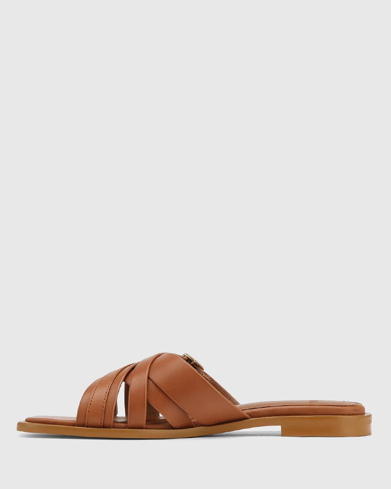 El Dark Cognac Leather Strappy Slide - Image 6