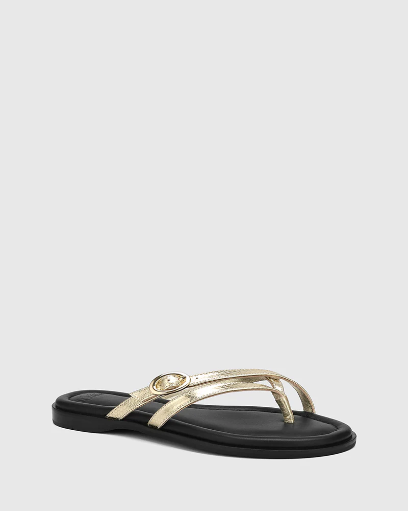 Esma Gold Reptile Embossed Leather Thong - Image 2