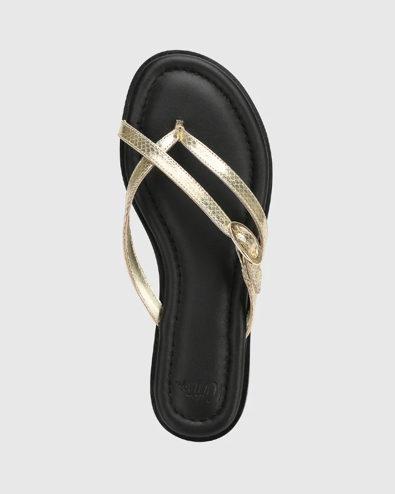 Esma Gold Reptile Embossed Leather Thong - Image 5
