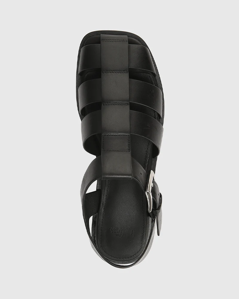 Ezria Black Leather Fisherman Sandal - Image 5