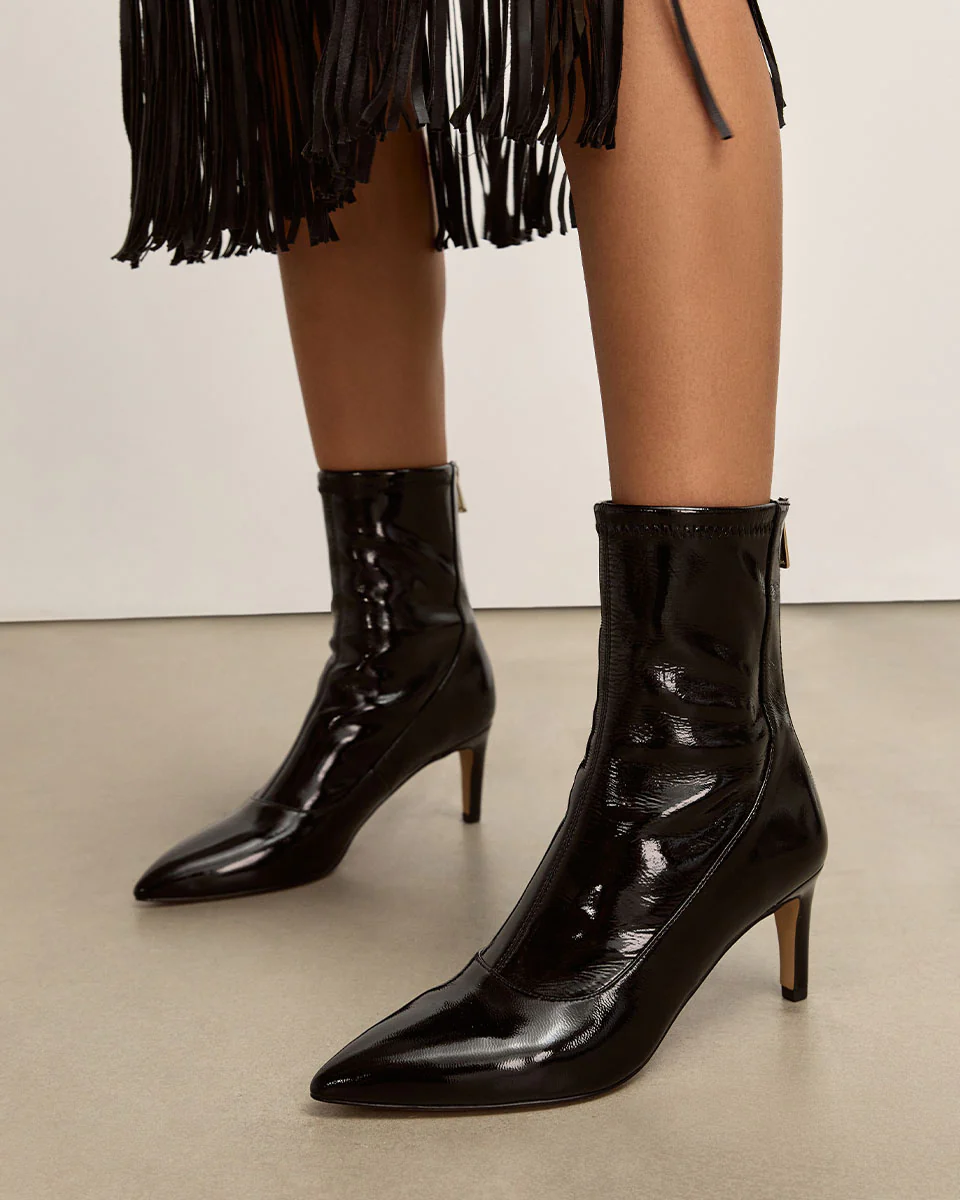 Felix Black Stretch Patent Leather Ankle Boot - Image 2