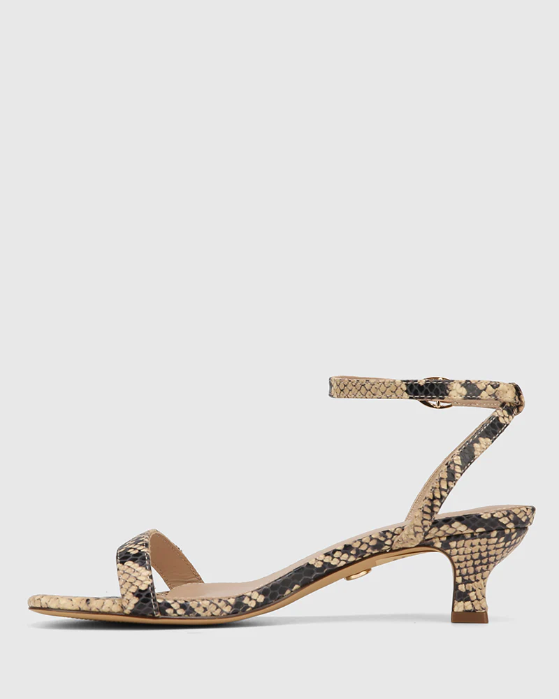 Jo Black Multi Snake Print Leather Kitten Heel - Image 6