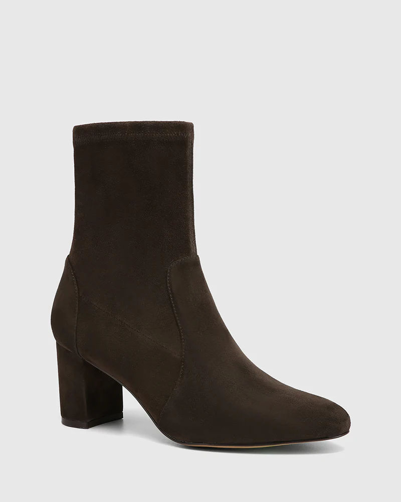 Kaci Ash Chocolate Stretch Suede Leather Ankle Boot - Image 2