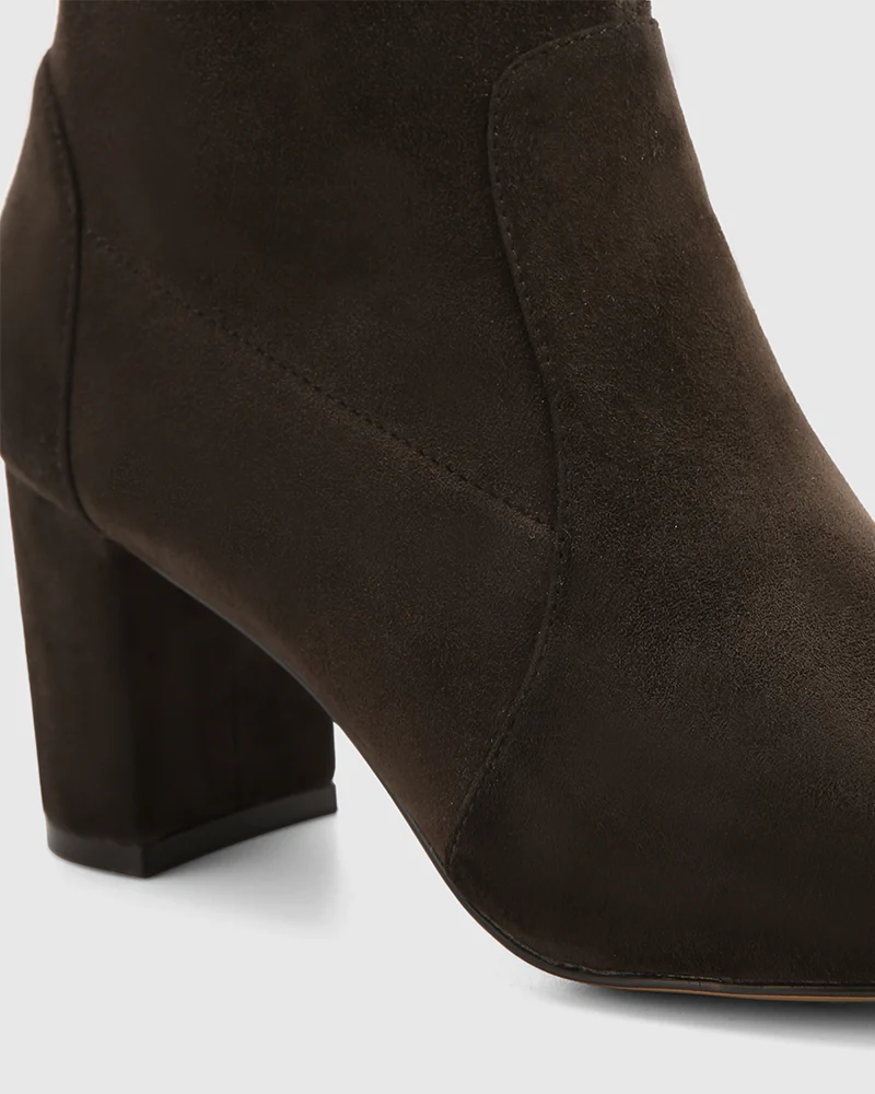 Kaci Ash Chocolate Stretch Suede Leather Ankle Boot - Image 3