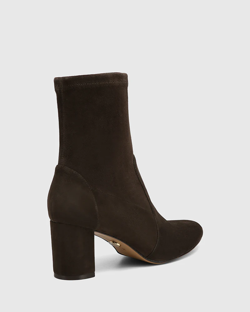 Kaci Ash Chocolate Stretch Suede Leather Ankle Boot - Image 4