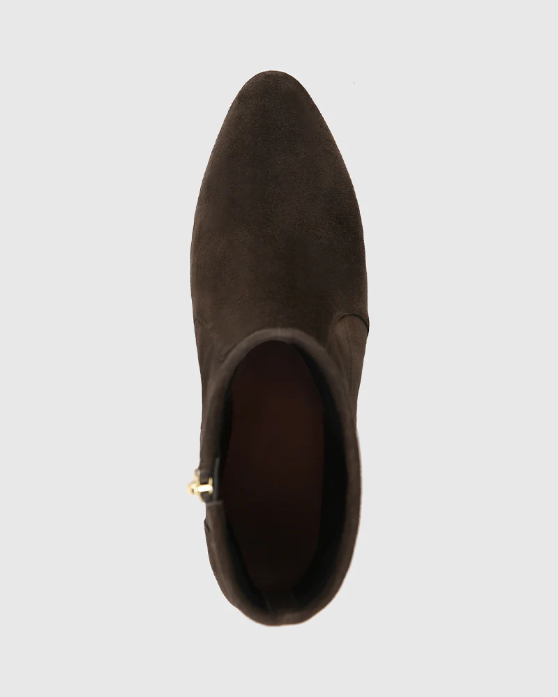 Kaci Ash Chocolate Stretch Suede Leather Ankle Boot - Image 5