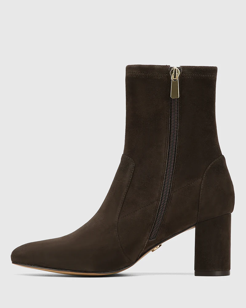 Kaci Ash Chocolate Stretch Suede Leather Ankle Boot - Image 6