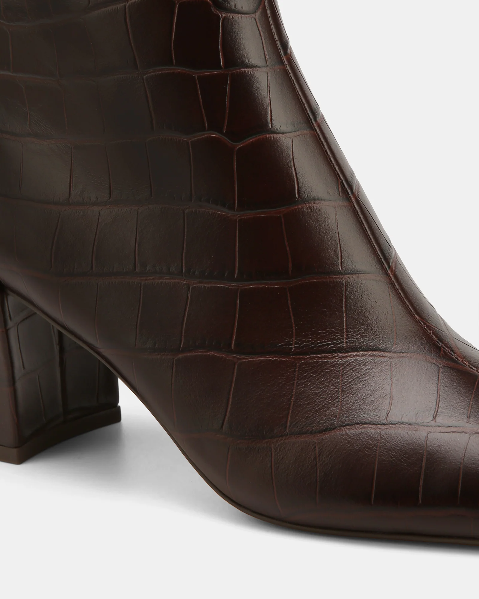 Lena Ebony Croc Embossed Leather Ankle Boot - Image 3