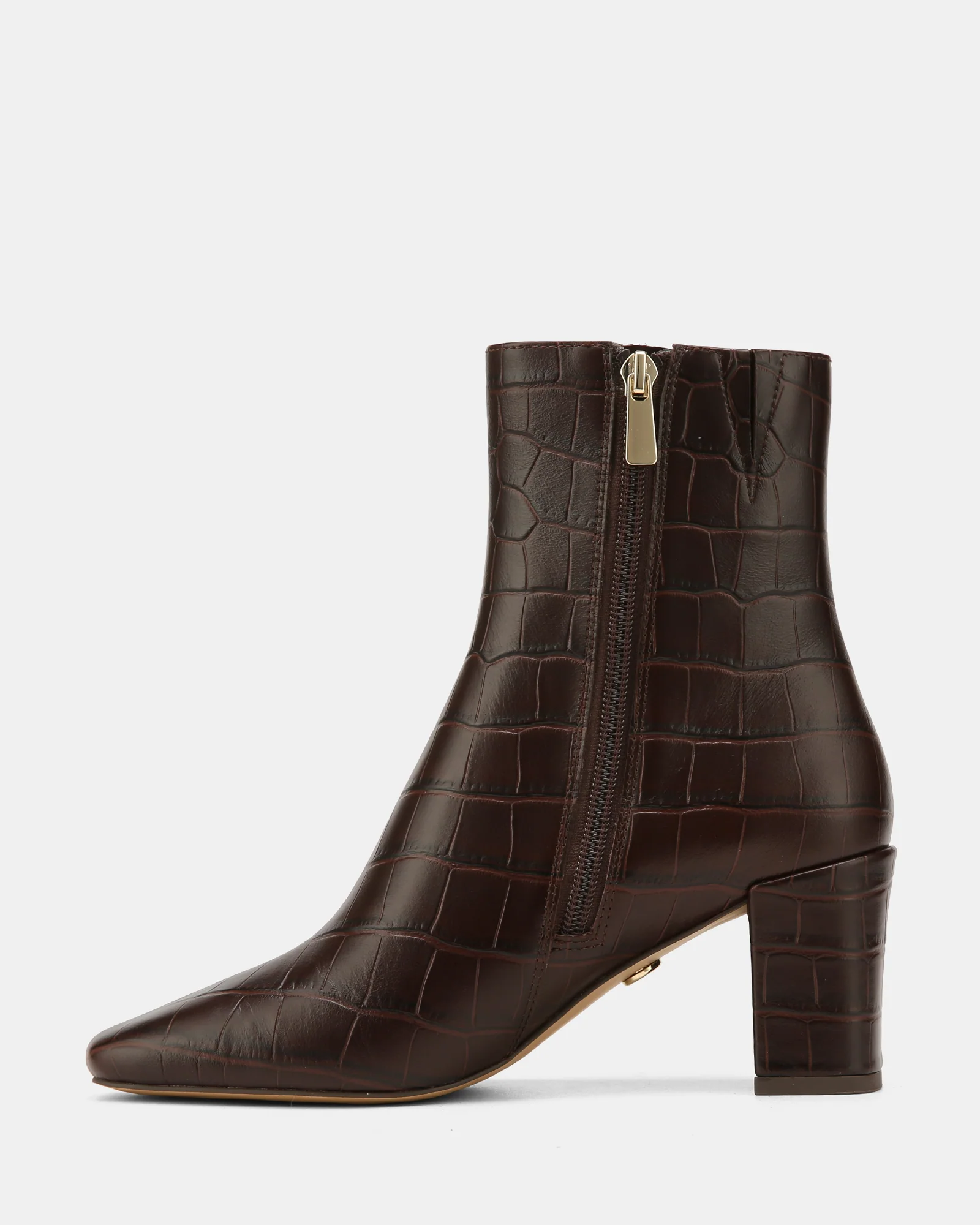 Lena Ebony Croc Embossed Leather Ankle Boot - Image 6