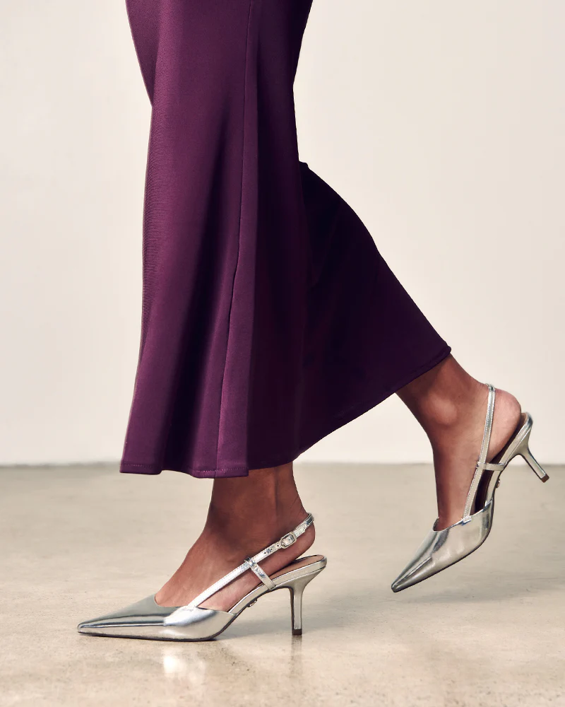 Lennox Silver Mirrored Metallic Leather Slingback - Image 8