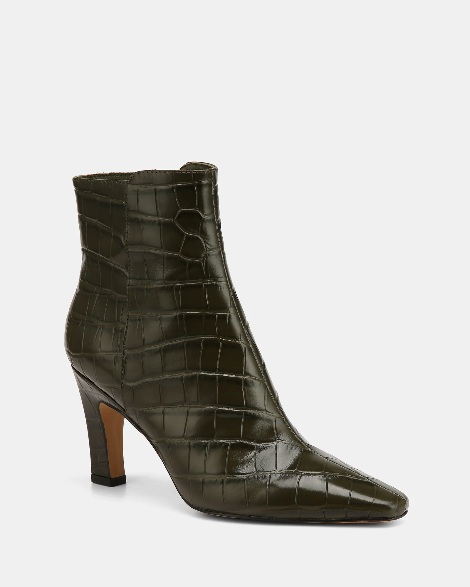 Loz Olive Green Croc Embossed Leather Ankle Boot - Image 2