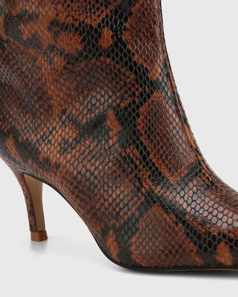 Lozana Havana Tan Python Print Leather Mid-Calf Boot - Image 3