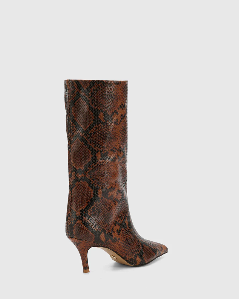 Lozana Havana Tan Python Print Leather Mid-Calf Boot - Image 4