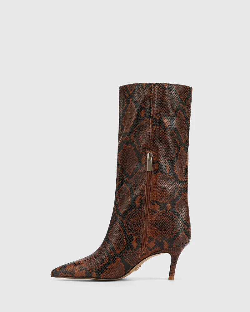 Lozana Havana Tan Python Print Leather Mid-Calf Boot - Image 6