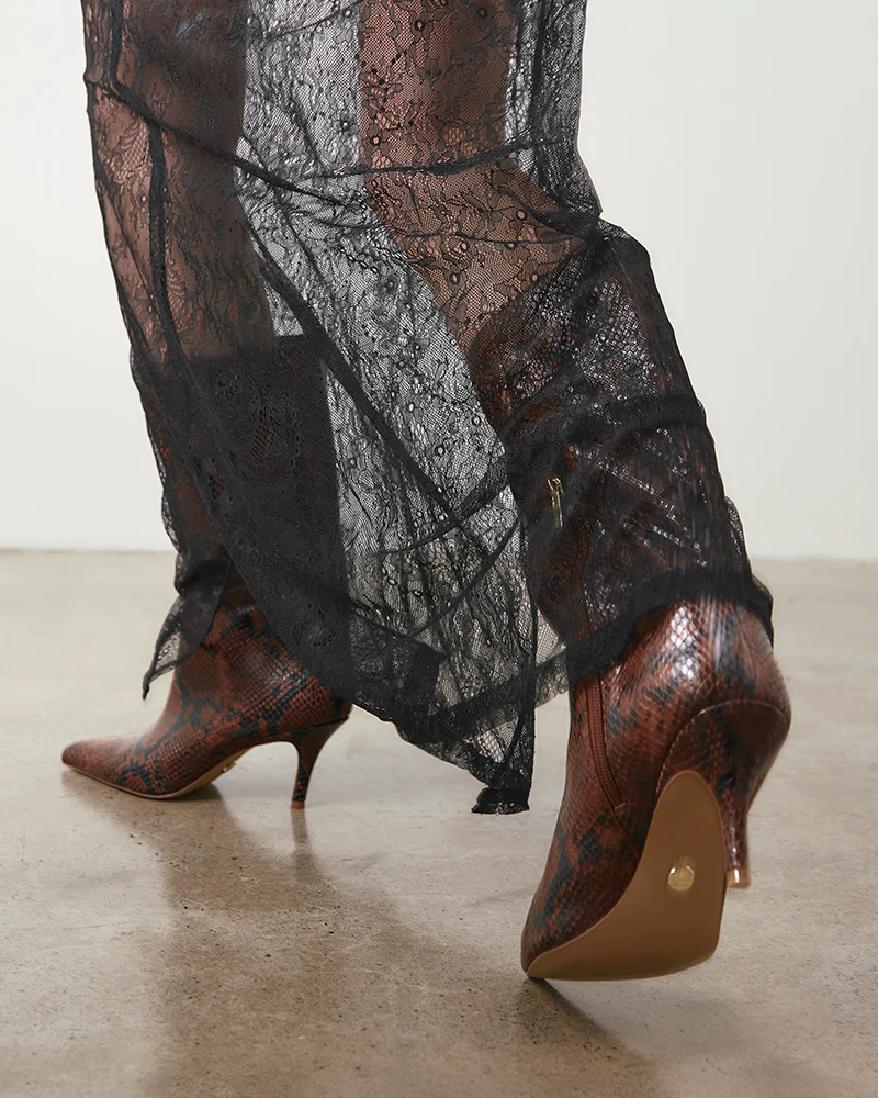 Lozana Havana Tan Python Print Leather Mid-Calf Boot - Image 9