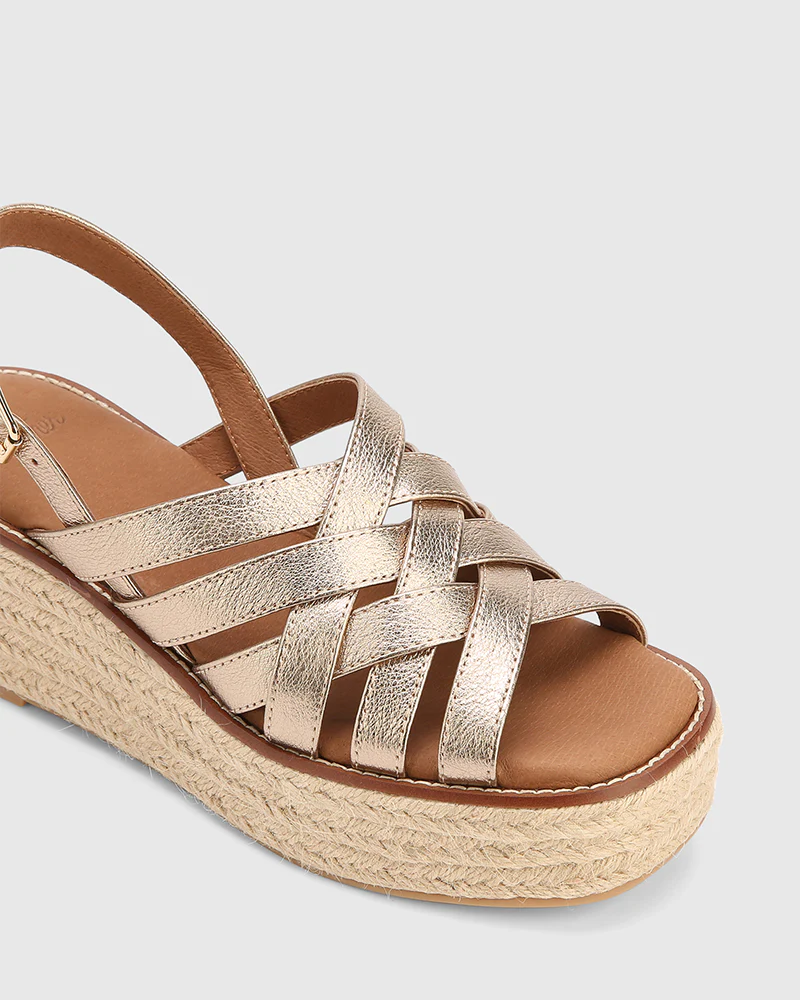 Mandie Champagne Metallic Leather Platform Espadrille - Image 4