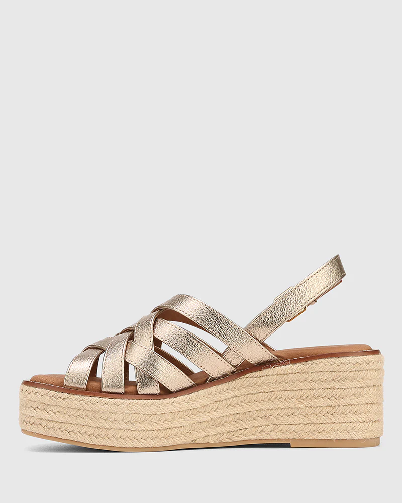 Mandie Champagne Metallic Leather Platform Espadrille - Image 7