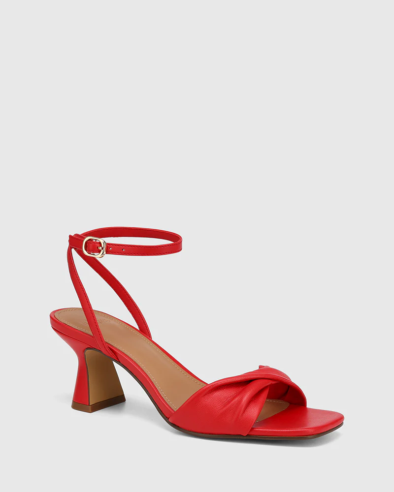 Martha Deep Red Leather Flared Heel - Image 2