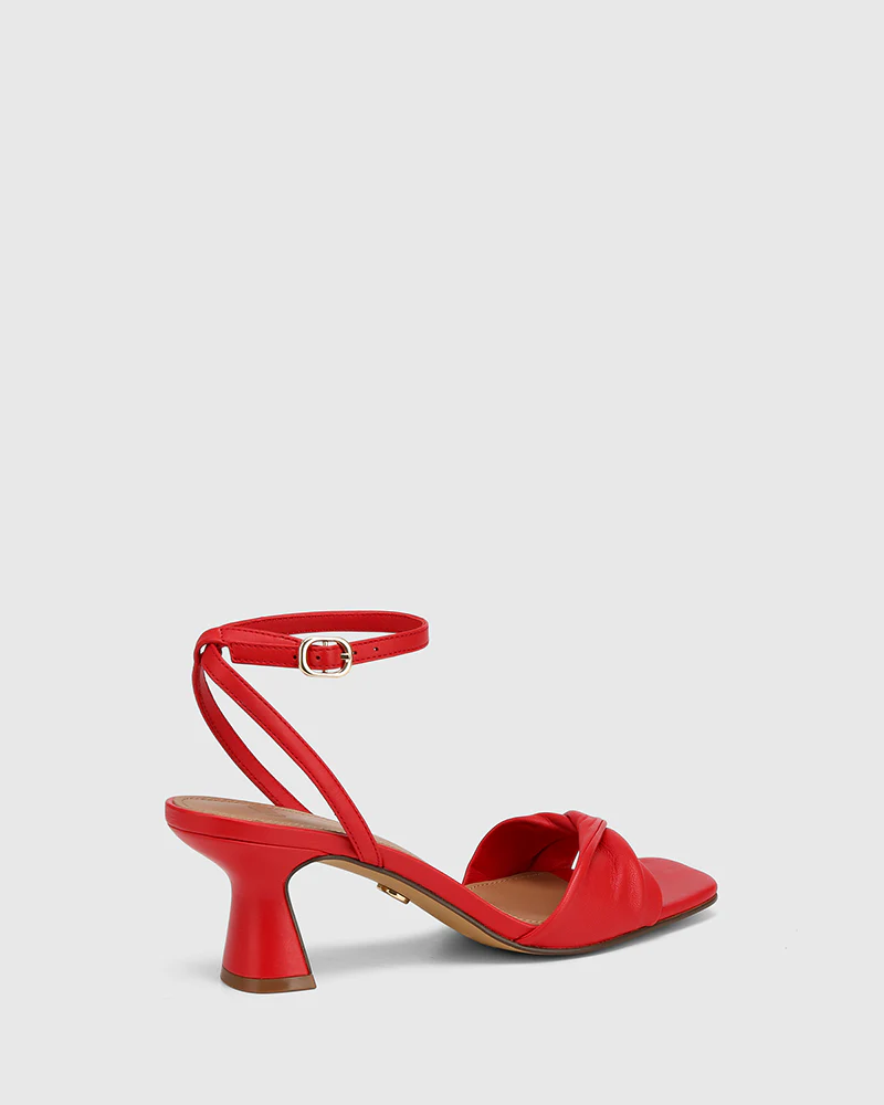 Martha Deep Red Leather Flared Heel - Image 4