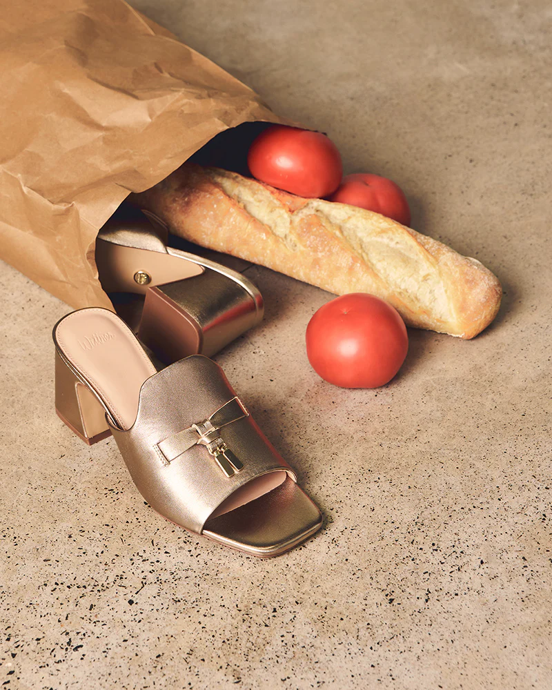 Mayse Champagne Pebble Leather Mule - Image 8