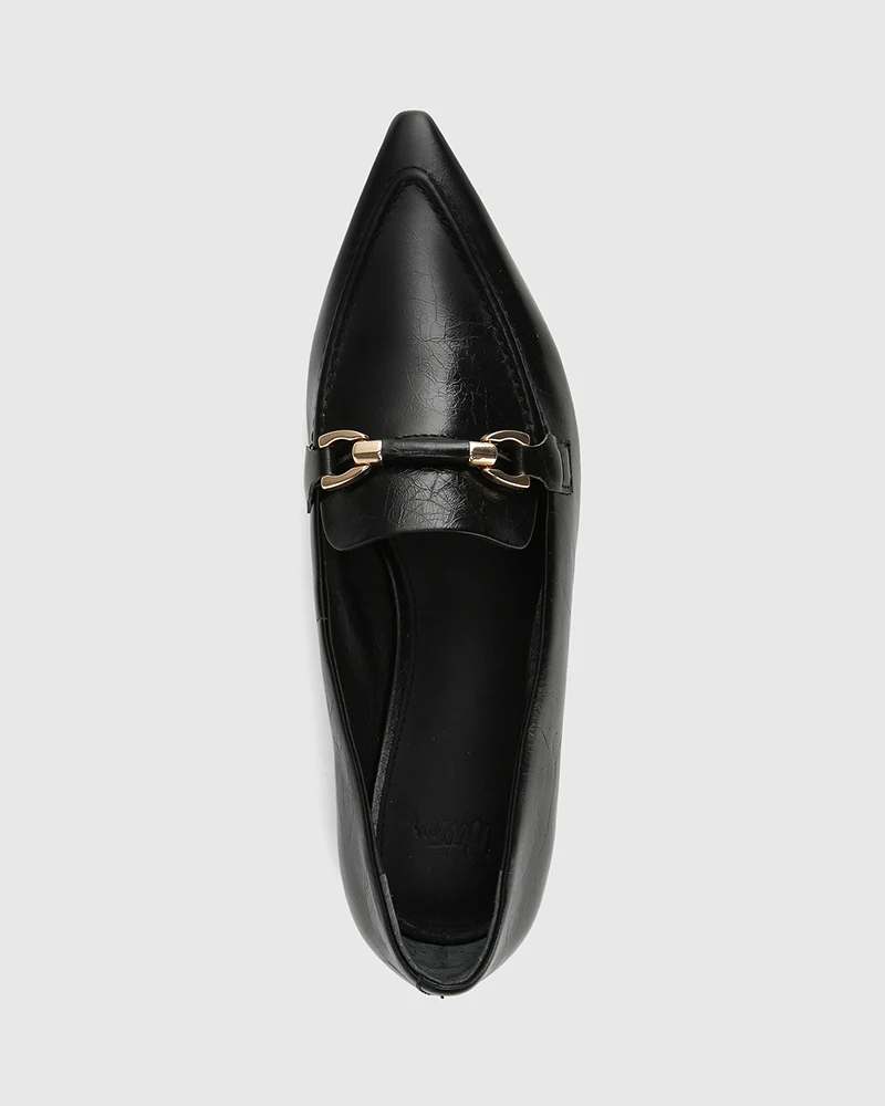 Meela Black Crinkle Leather Loafer - Image 5
