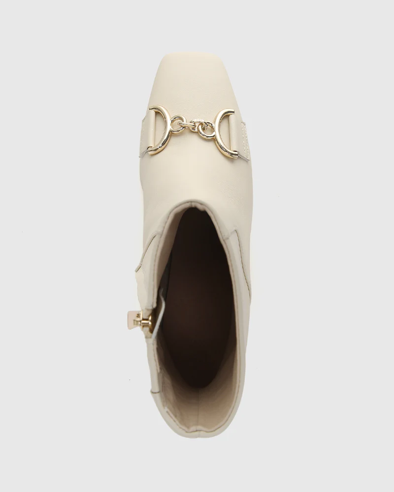 Naomi Vintage Ivory Leather Block Heel Ankle Boot - Image 5
