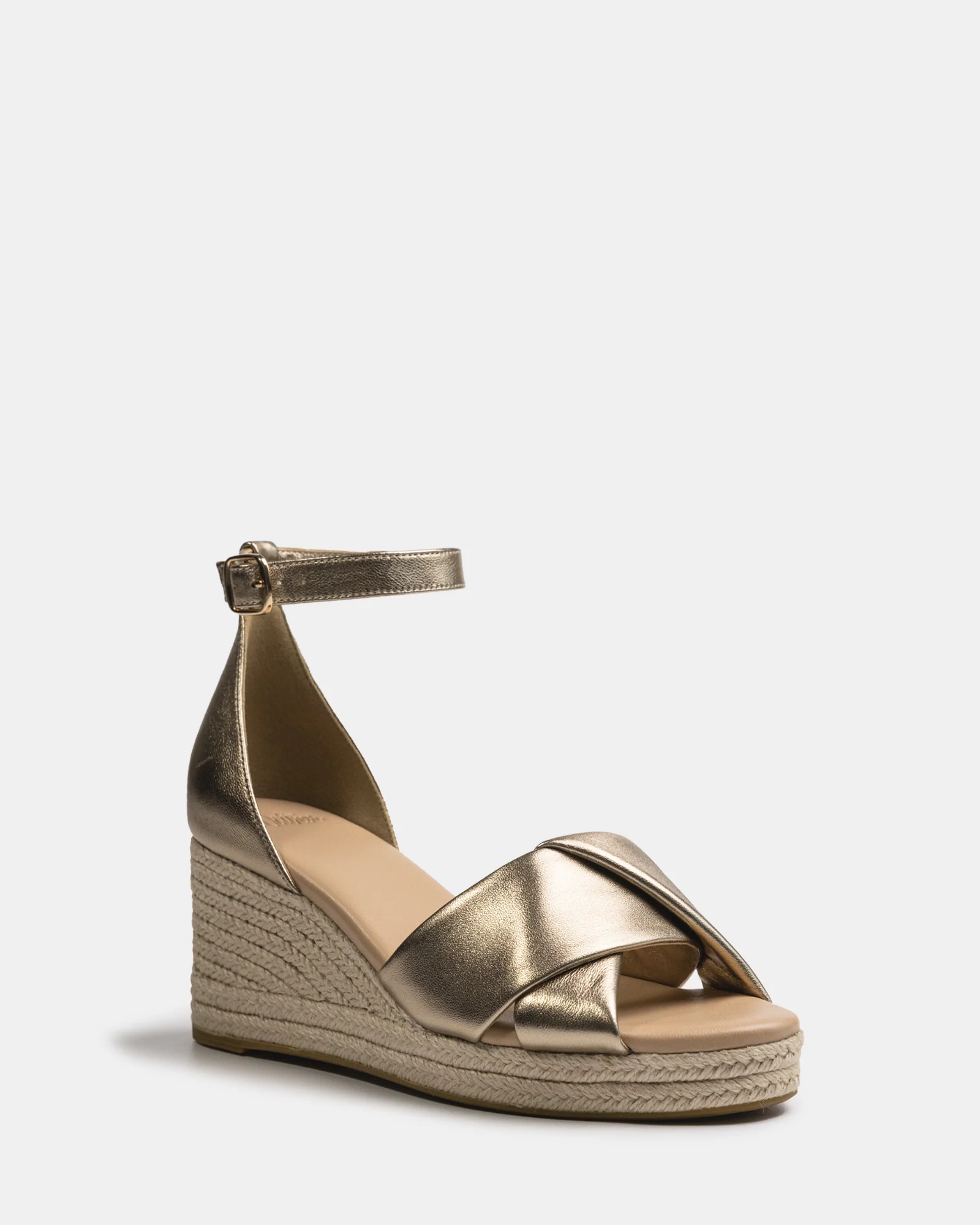 Niley Champagne Metallic Leather Espadrille Wedge - Image 2