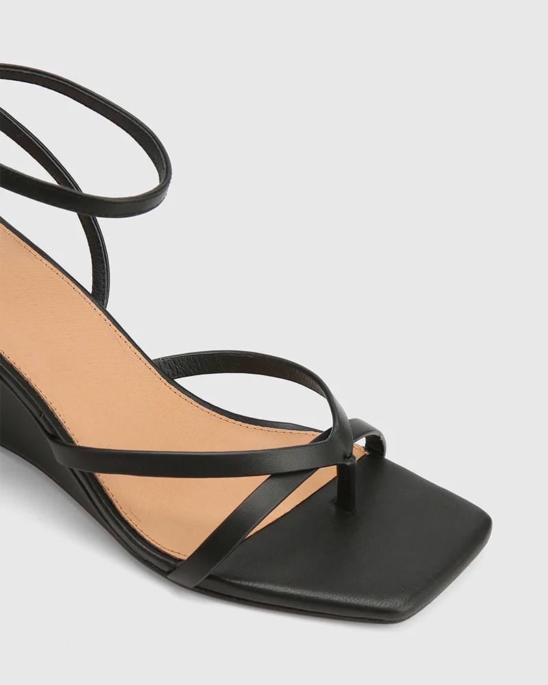 Nyla Black Leather Wedge - Image 3