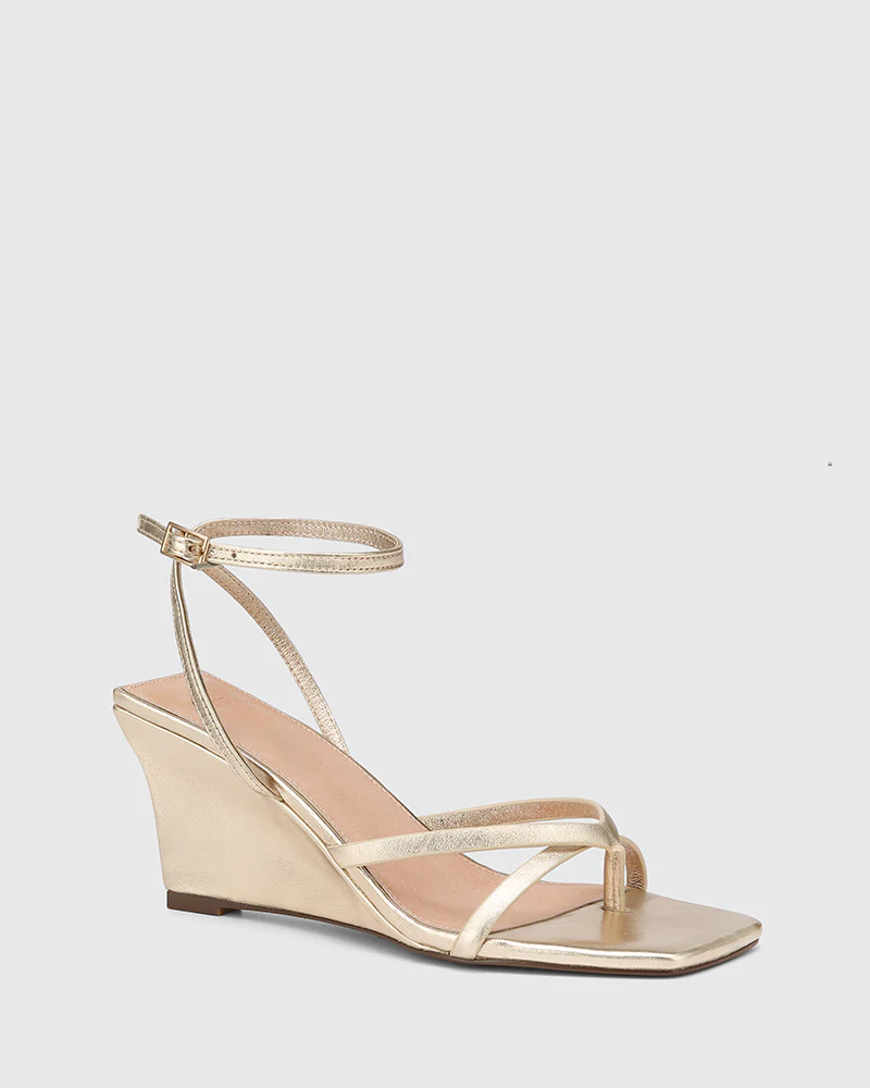 Nyla Champagne Metallic Leather Wedge - Image 2