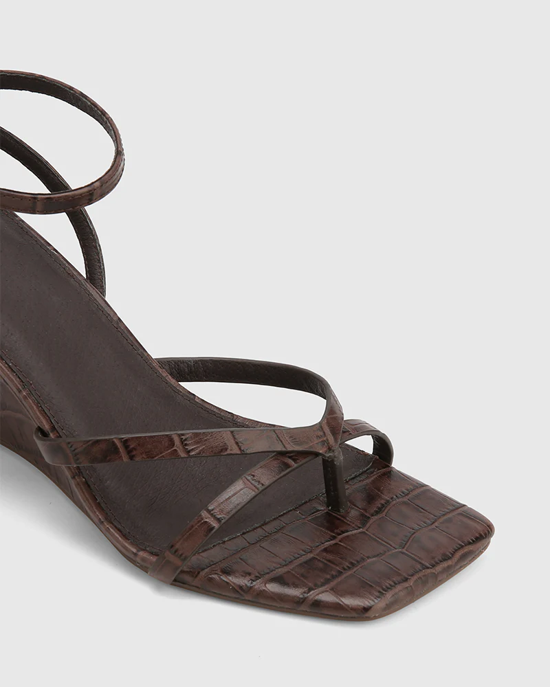 Nyla Espresso Croc Embossed Leather Wedge - Image 3