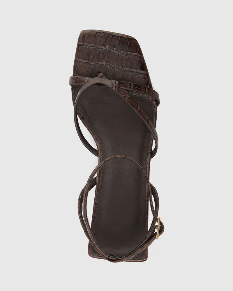 Nyla Espresso Croc Embossed Leather Wedge - Image 5
