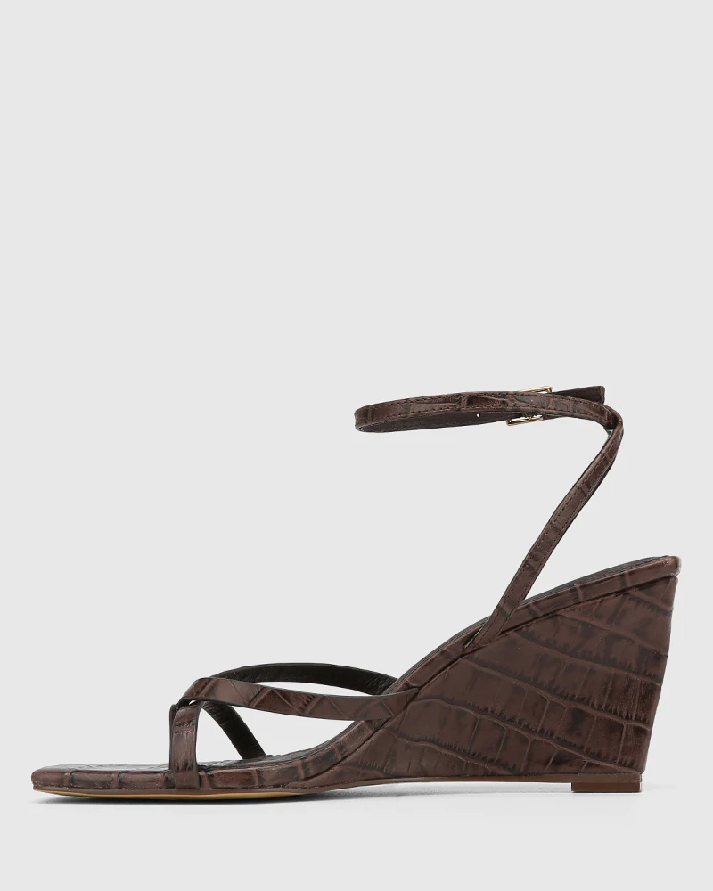 Nyla Espresso Croc Embossed Leather Wedge - Image 6