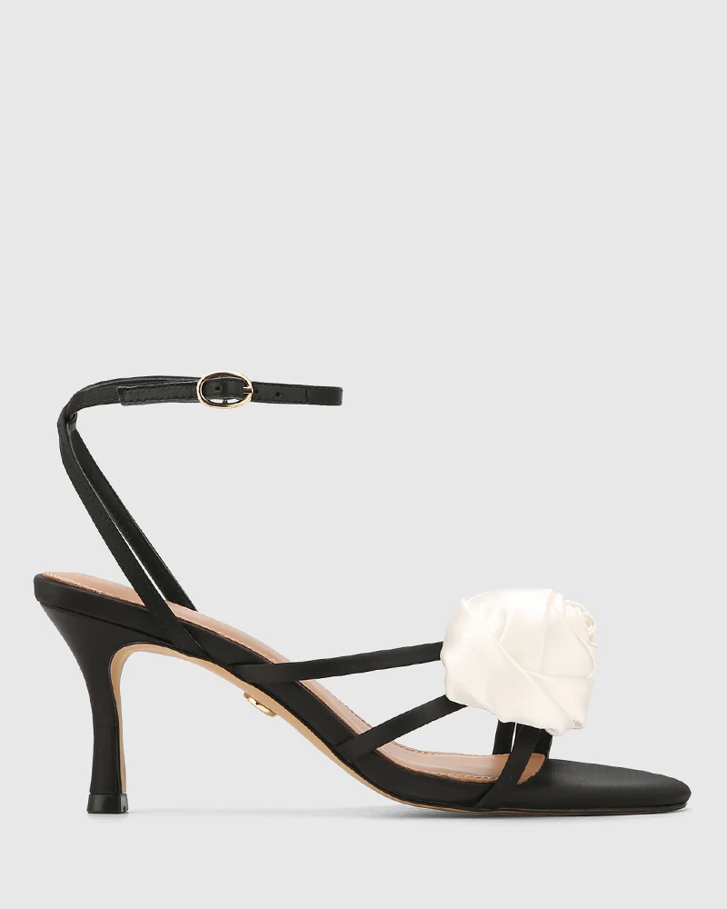 Ophilia Black Recycled Satin Strappy Heel - Image 2