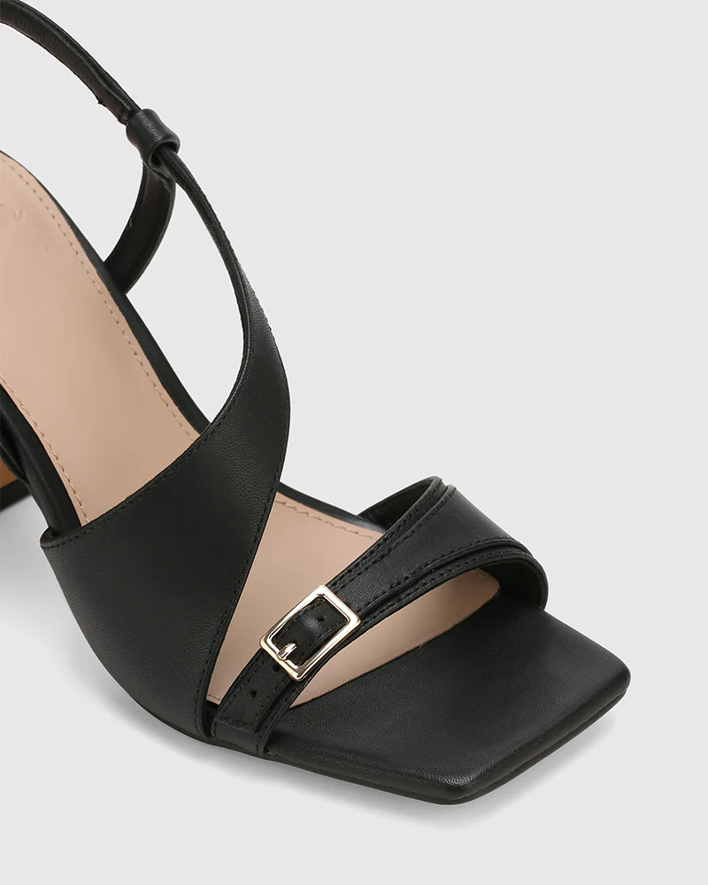 Perla Black Leather Heel - Image 4