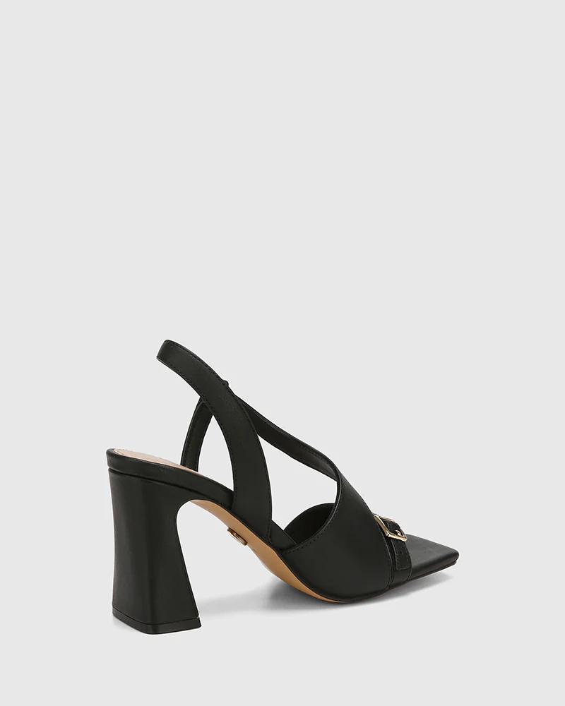 Perla Black Leather Heel - Image 5
